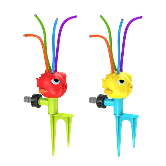 LEEYNEER Kids Fish Sprinkler Toy with Colorful Wiggle Tubes Summer Outdoor Garden Backyard Lawn Rotary Water Squirt Spray Toy Toddlers Boys Girls Gift