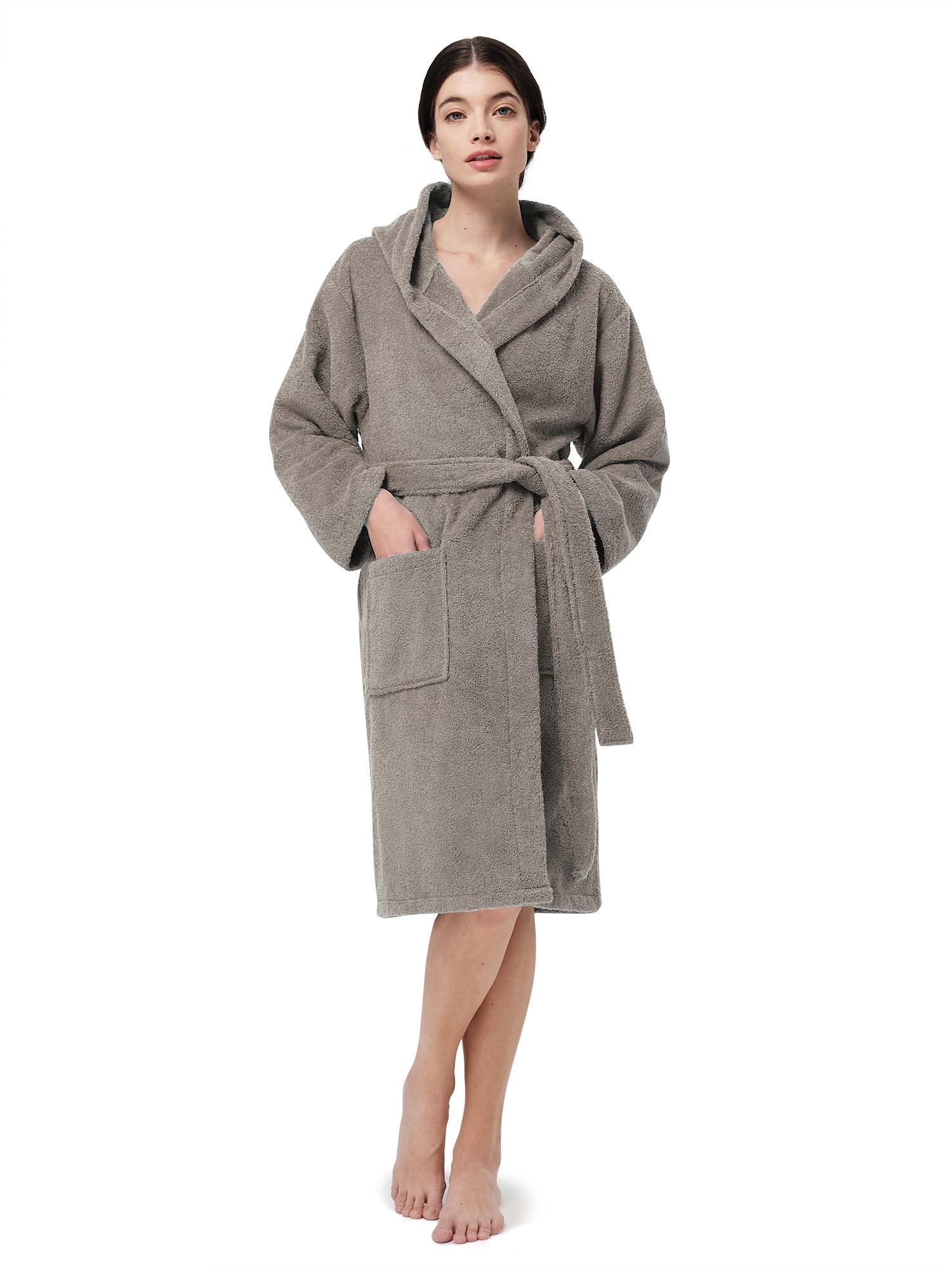 SIORO Womens Robe Terry Cloth Bathrobe Cotton Soft Warm Shawl Collar Housecoat Calf Length Hotel Spa Sleepwear with Pockets
