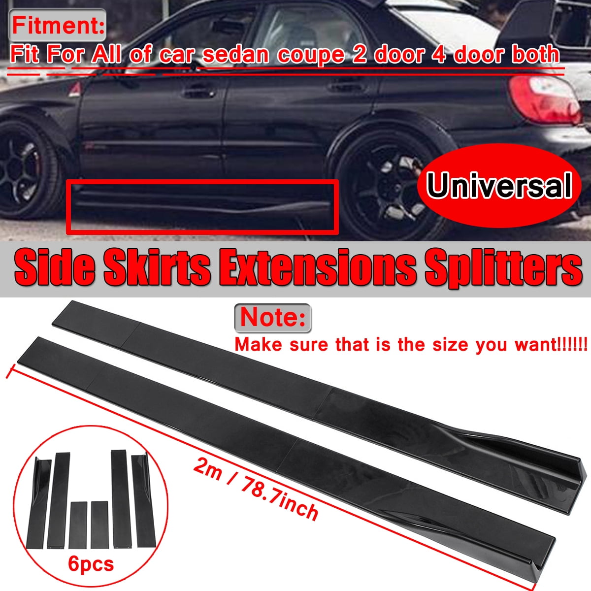 78.7/'/' Universal Side Skirts Extension Rocker Panel Cover Lip Glossy BLK