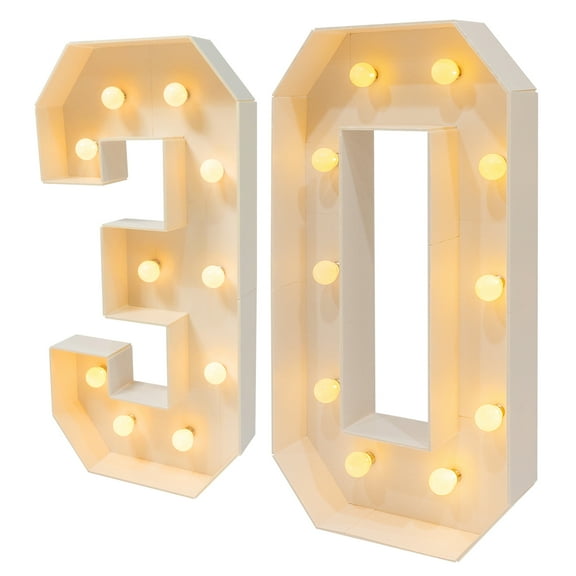 Warm LED Light Up Numbers, 30/40/50 for Birthday and Anniversary, Vintage Style with Battery Powered 20 LED Bulbs, Easy to Assemble and Create a Festive Atmosphere