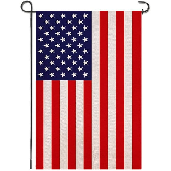Burlap American 4th of July Garden Flag, United States Stars and Stripes Patriotic US Garden Flag, Double Sided, Perfect Decor for Outdoor Yard Porch Patio Farmhouse Lawn, 12 x 18 Inch
