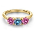 thumbnail image 3 of Gem Stone King 18K Yellow Gold Plated Silver Persian Blue Moissanite and Pink Moissanite Engagement Ring for Women | 1.50 Cttw | Round 5MM | Gemstone Birthstone | Size 5, 3 of 6