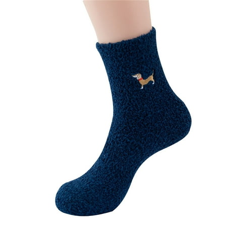 

Stockings For Girls Winter Solid Color Coral Velvet Plush Warm Home Dog Printing Girls Stockings