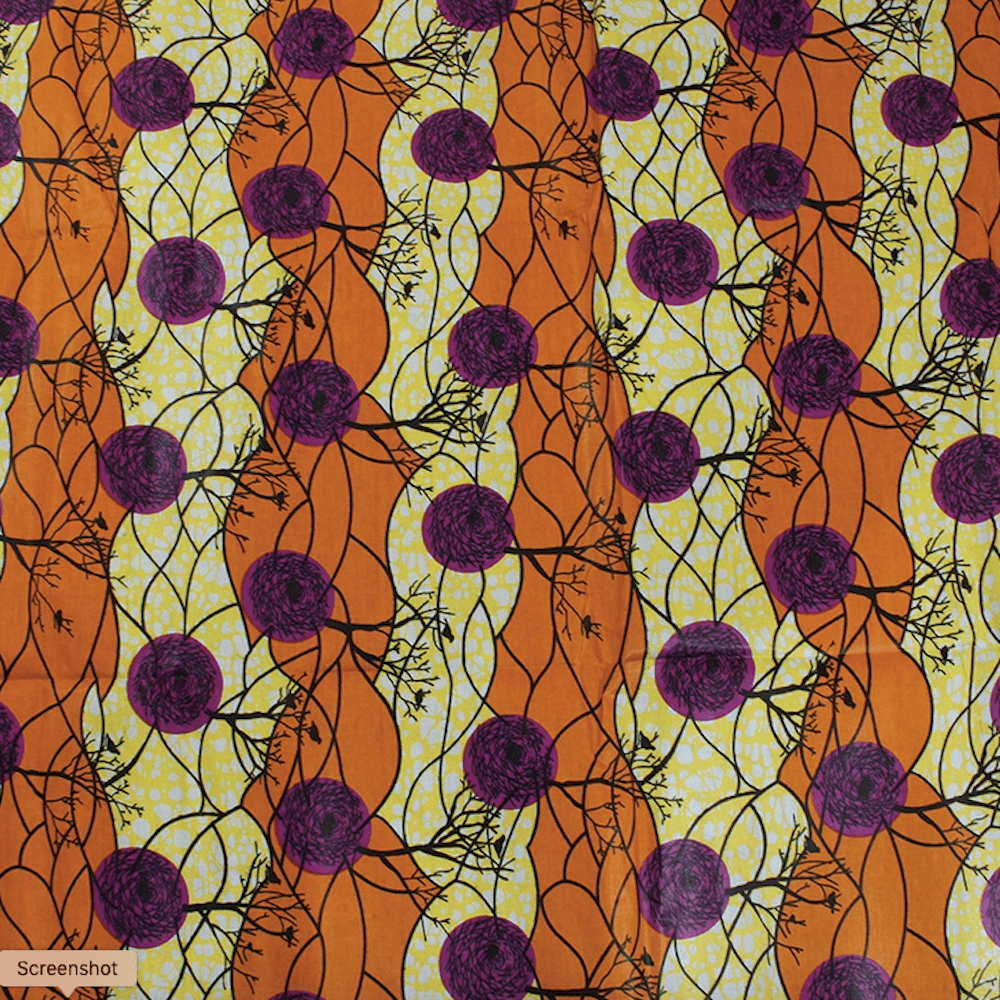 Cotton African fabric African wax print fabric by the yard botanical African material white orange brown tree print plant print fabric