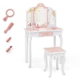 thumbnail image 1 of Patiojoy Kids Vanity Table and Chair Set Princess Makeup Table with Stool Removable Tri-Folding Mirror Pink, 1 of 9