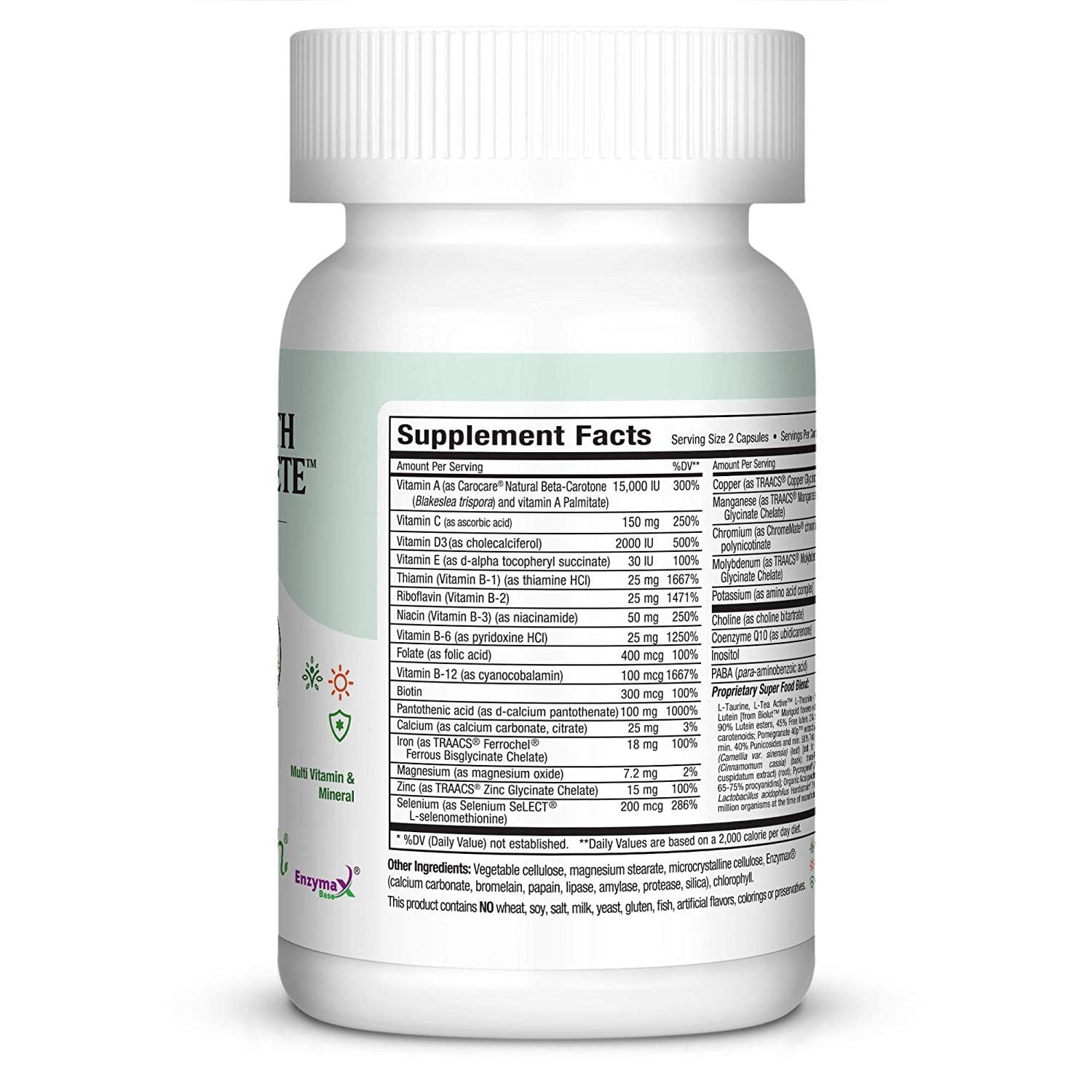 Maxi Health Two Complete Multivitamins & Minerals for Adults – Full Potency, 60 Capsules – Kosher, Energy, Immune & Overall Health Support