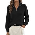 thumbnail image 4 of Huyun Women's Half Zip Sweater Ribbed Knit Long Sleeve Pullover with Collared V-Neck Casual Business Tops for Fall Winter Black,XL, 4 of 6
