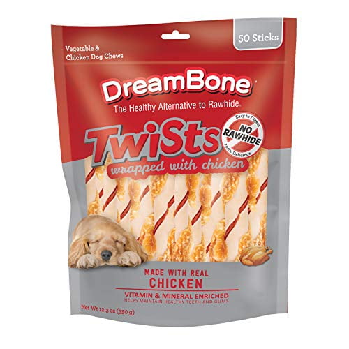 DreamBone Twist Sticks Chews Wrapped with Real Chicken 50 Count, Rawhide-Free Chews for Dogs, Multicolor, 50-Count