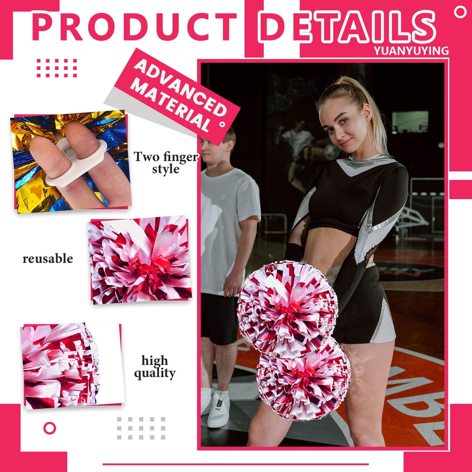 12 Pcs Cheerleading poms,pom poms Cheerleading with Finger Holes Cheer Pom Pomsfor Dance, Matches, Team Spirit Sports