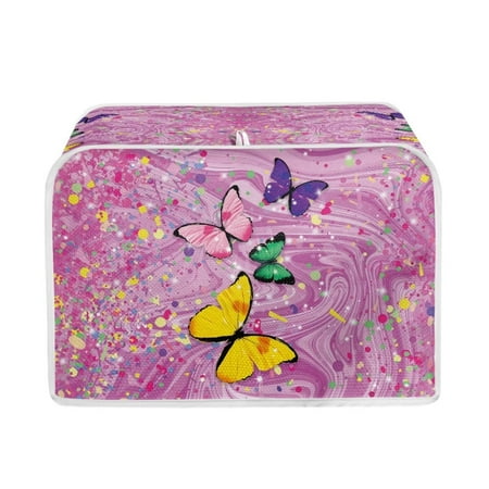 

Tutolipy Pink Marble Butterfly Toaster Cover 4 Slice Kitchen Small Appliance Protection Dustproof Anti-Scratch Toaster Cover Universal Size for Most Standard 4 Slice Toaster Machine Washable