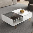thumbnail image 2 of Coffee table, high-gloss white, side table, coffee table with glass and LED effect, with glass top and storage compartment, 2 of 22