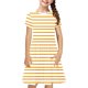thumbnail image 2 of Odeerbi Niñas de Verano Vestido de Línea A Rayas Vestido de Columpio Vestido Elástico de Manga Corta Para Niños, 2 of 7