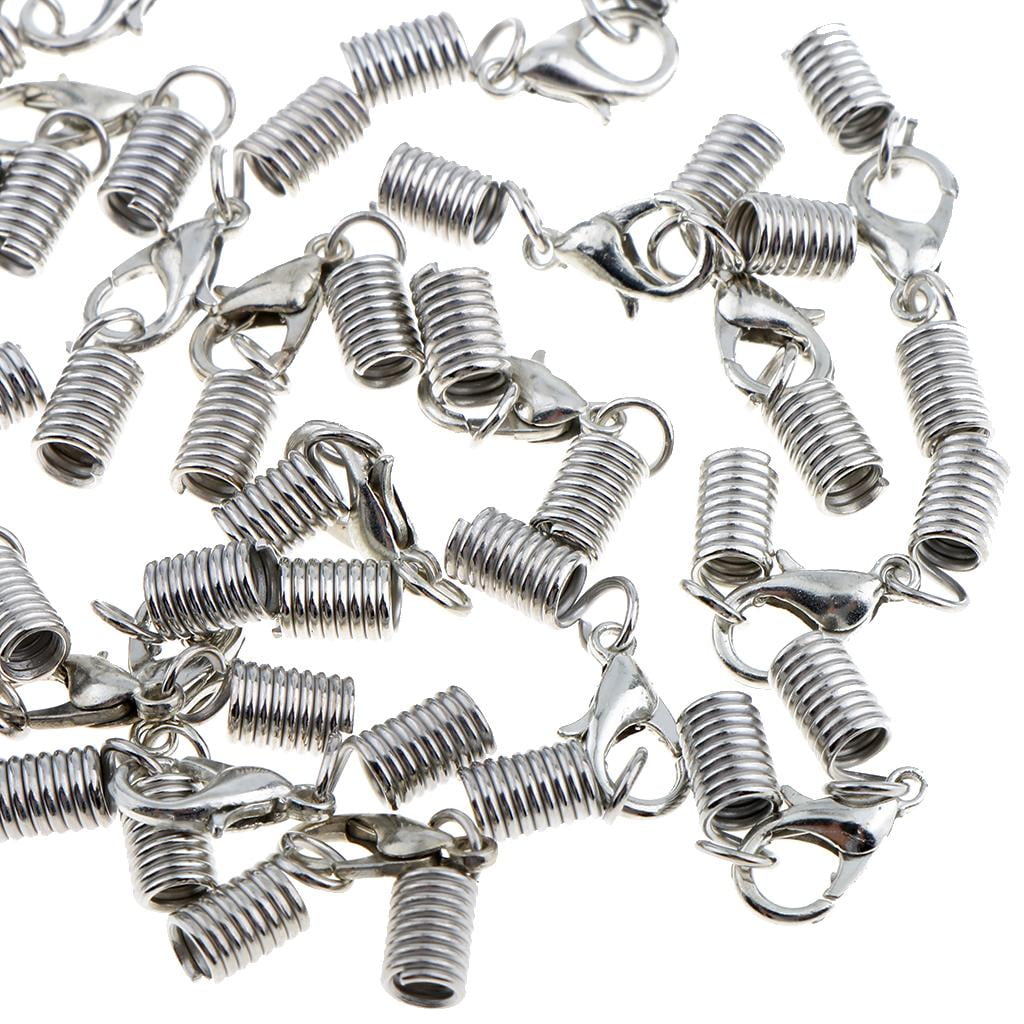 Milageto 4X 20 Pcs Lobster Claw Clasps Leather Spring Clasp Crimp Clip Ends Set - Silver