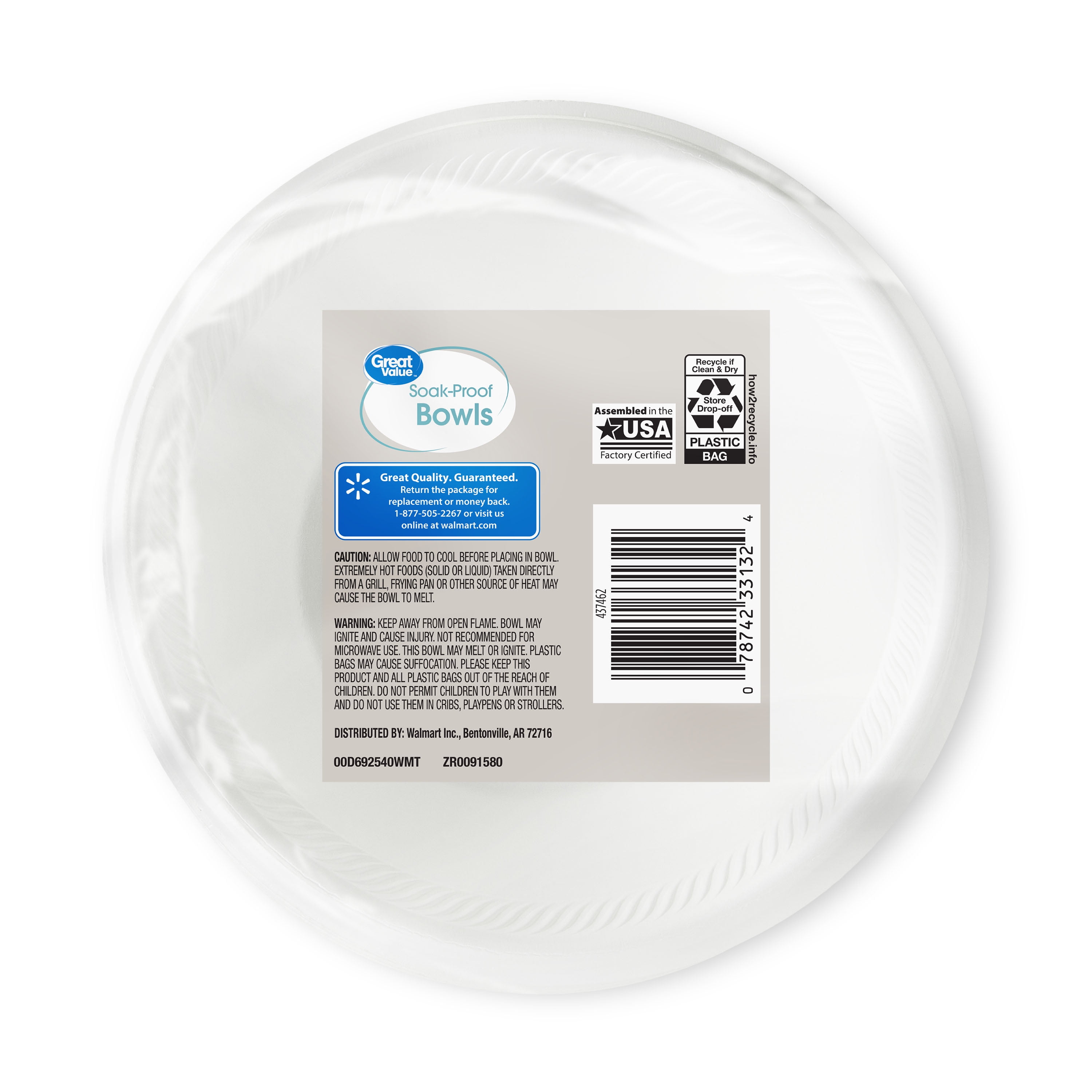 (4 pack) Great Value Disposable Foam Bowls, 20 oz, 25 Count