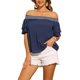 thumbnail image 1 of INSPIRAR CHIC Blusas de Verano Boho Casual para Mujeres con Hombros Descubiertos y Mangas con Volantes S Azul Oscuro, 1 of 6