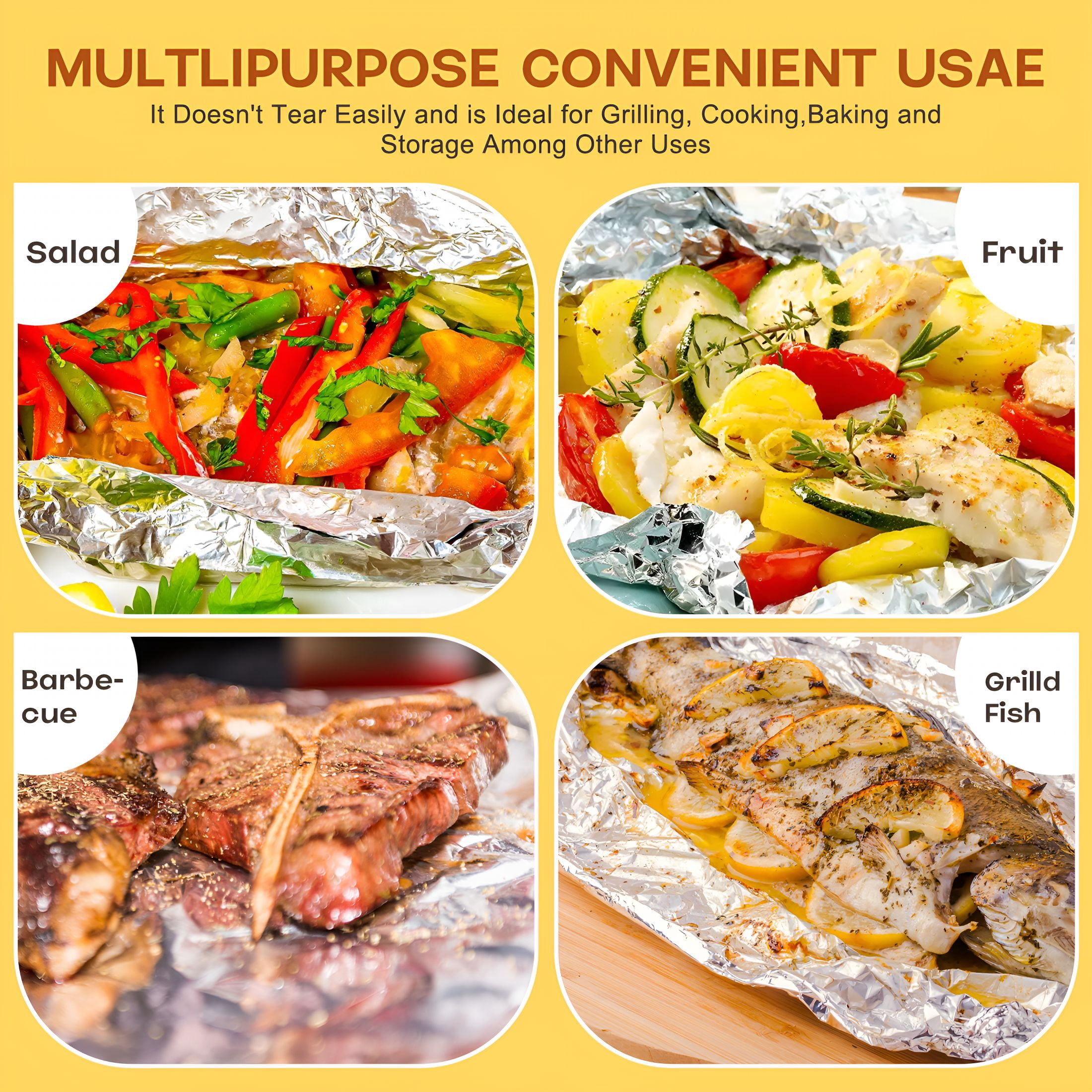 CCOCC Foil Wrap,Strength Aluminum Foil Roll with Serrated Cutter,Freezer Safe and Grill Safe,Great for Foil Packets and Home Cooking,12 Inches Wide,100 Total Sq.Ft