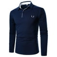thumbnail image 2 of XDZJLR Polo Shirts For Men Stitching Casual Loose Fashion Design Lapel Long Sleeve Top Blouse Navy S, 2 of 8