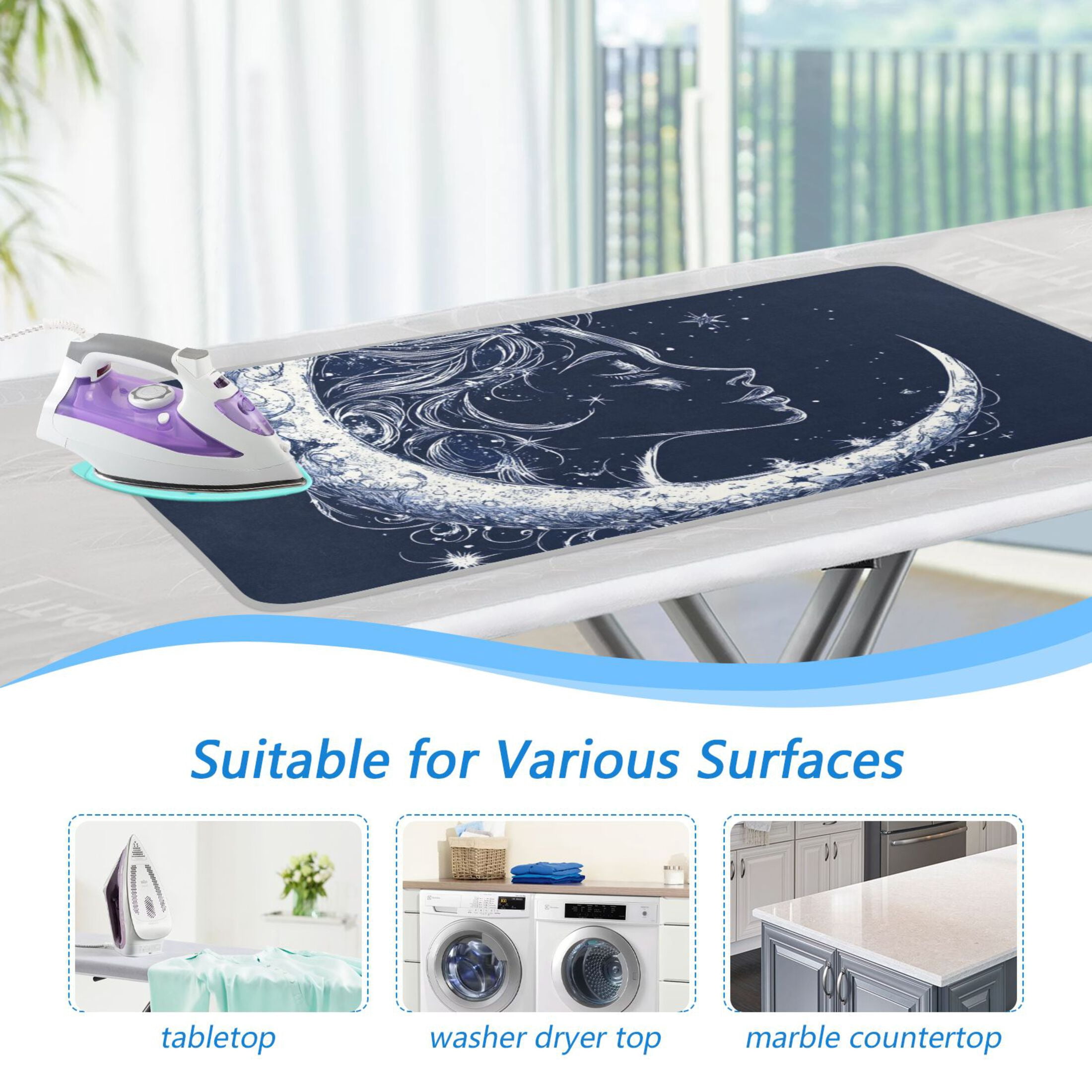 Celestial Moon Star Beautiful Side Face Ironing Mat Blanket Portable Travel Ironing Pad Heat Resistant Pad 47.2" x 27.6”
