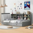thumbnail image 2 of Euroco Wood Twin Platform Bed with Storage Headboard and Shelves, 2 Drawers Floor Bed for Kids Teens, Gray, 2 of 11