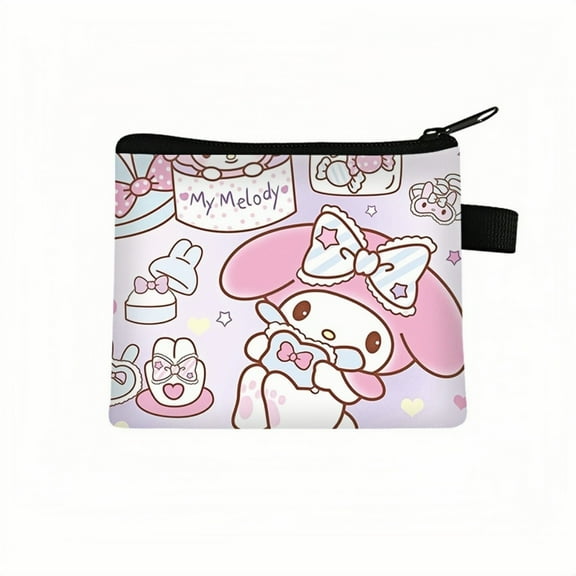 2-Pack My Melody Kawaii Anime Mini Wallet Set - Zippered Coin Purse & Polyester Card Holder