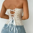 thumbnail image 4 of Women's Irregular Strapless Corset Top Sexy Lace Up Back Overbust Bustier Going Out Party Crop Tube Tops, 4 of 5