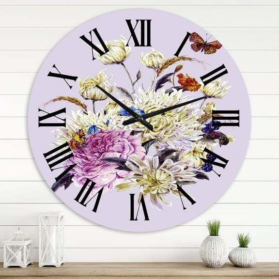Designart 'Vintage Bouquet With Chrysanthemums I' Traditional Wall Clock