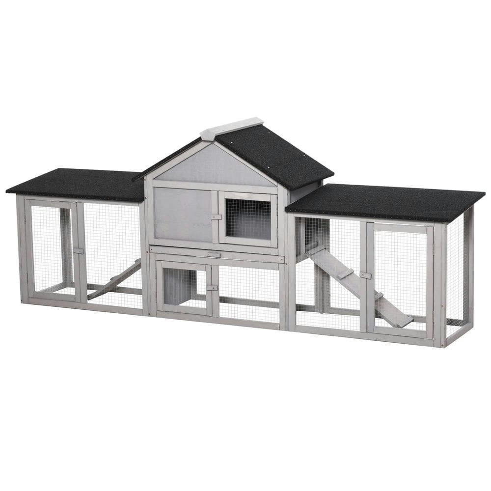 Topcobe Outdoor Rabbit House 83" 2 Story Deluxe XL Wooden Rabbit Hutch Big Bunny Cage w/ Ladder and Run, Outside Pet Shelter, Small Animal Habitat, Gray