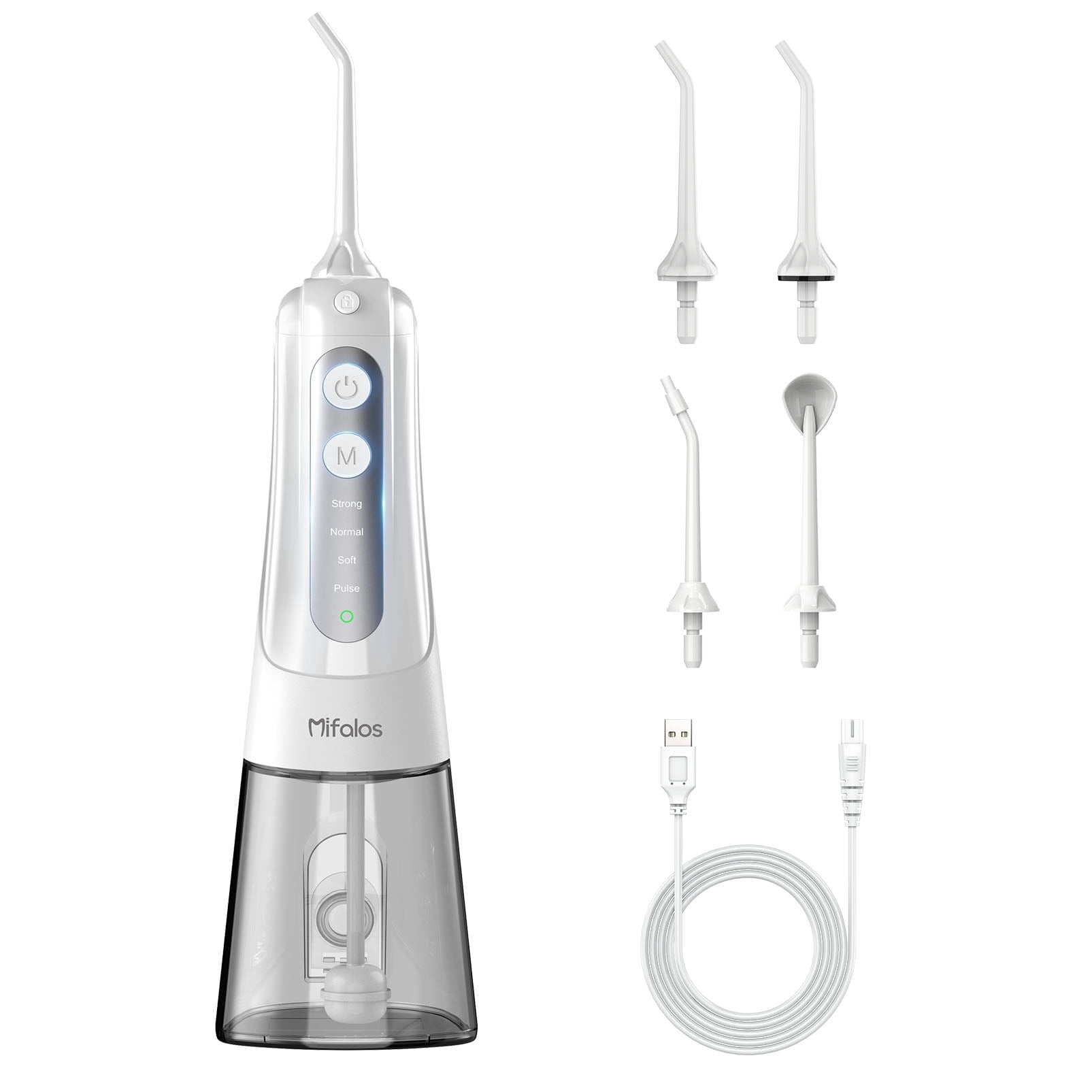 Cordless Water Flosser Dental Teeth Cleaner, 4 Jet Tips 4 Modes Oral Irrigator Portable, 300ML Tank USB Rechargeable IPX7 Waterproof, White