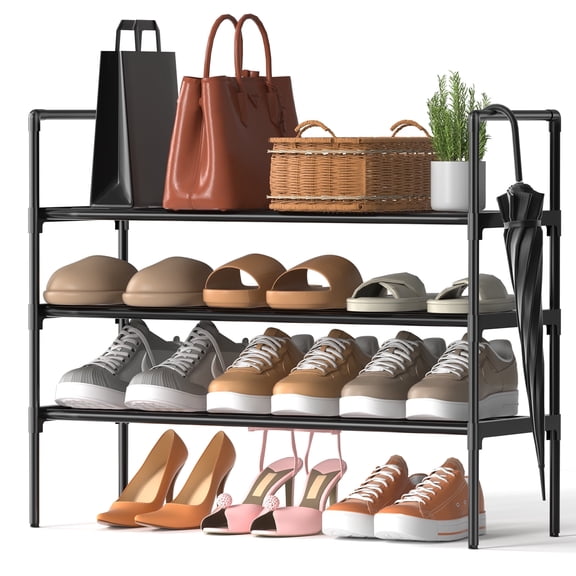 Riousery Shoe Rack, 3-Tier Metal Shoe Organizer for Up to 12 Pairs, Stackable Adjustable Shelves