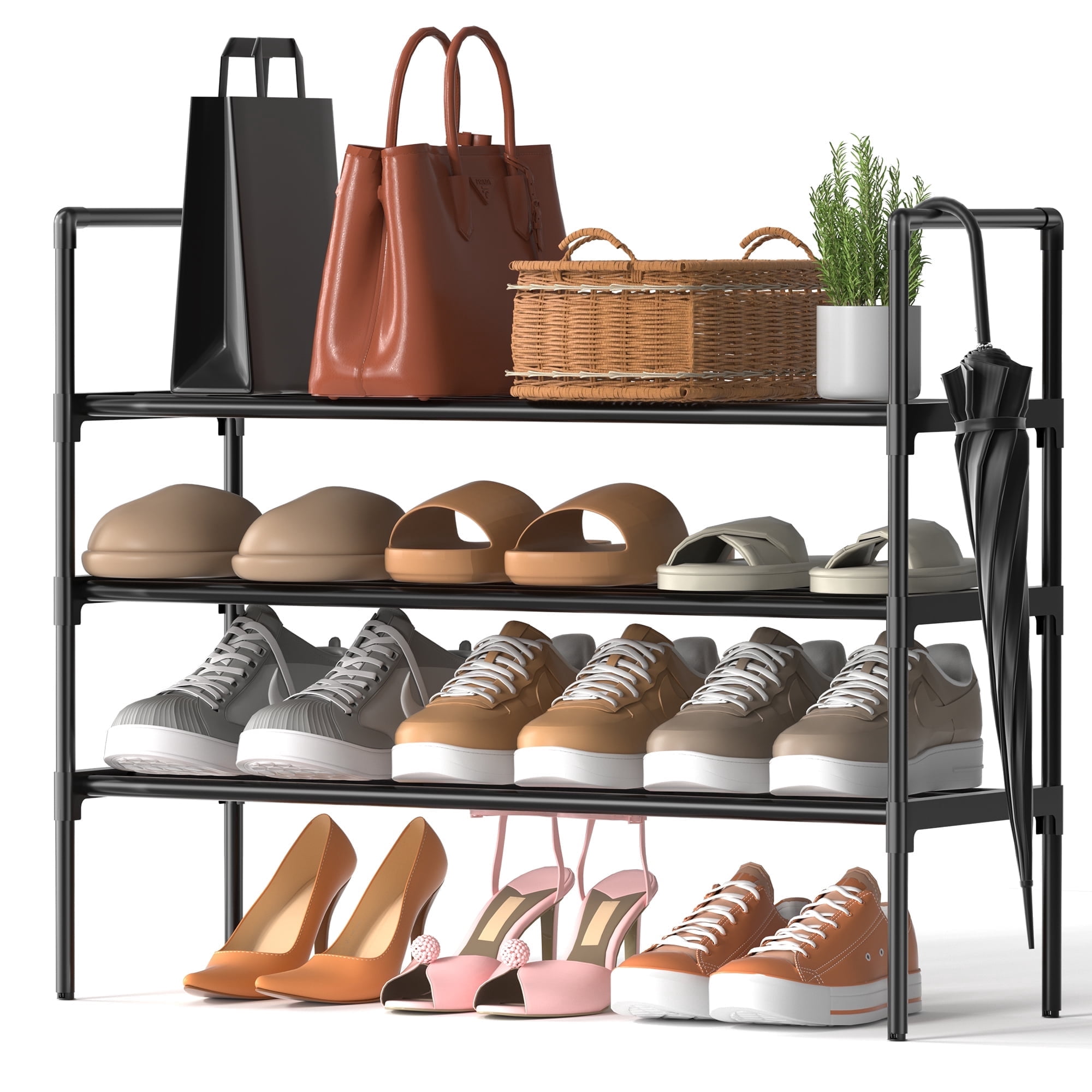 Riousery Shoe Rack, 3-Tier Metal Shoe Organizer for Up to 12 Pairs, Stackable Adjustable Shelves