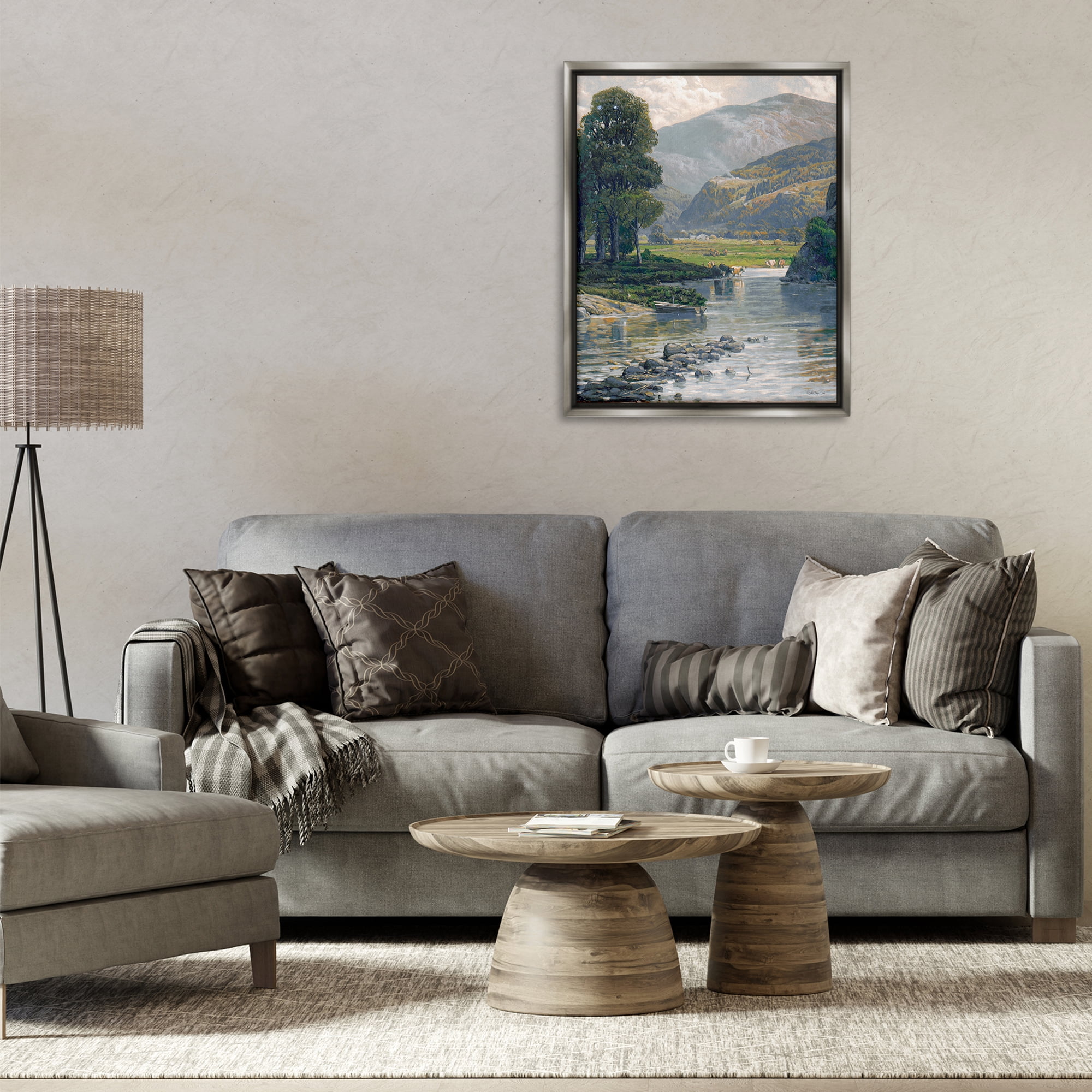 Stupell Industries Pebbled Creek Terrain Landscape & Nature Painting Gray Floater Framed Canvas Art Print Wall Art, 25 x 31