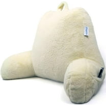 ComfortSpa Reading Pillow for Bed, Backrest Pillows with Arms, Faux Fur Cover, Adult Size, 19" Tall, Ivory