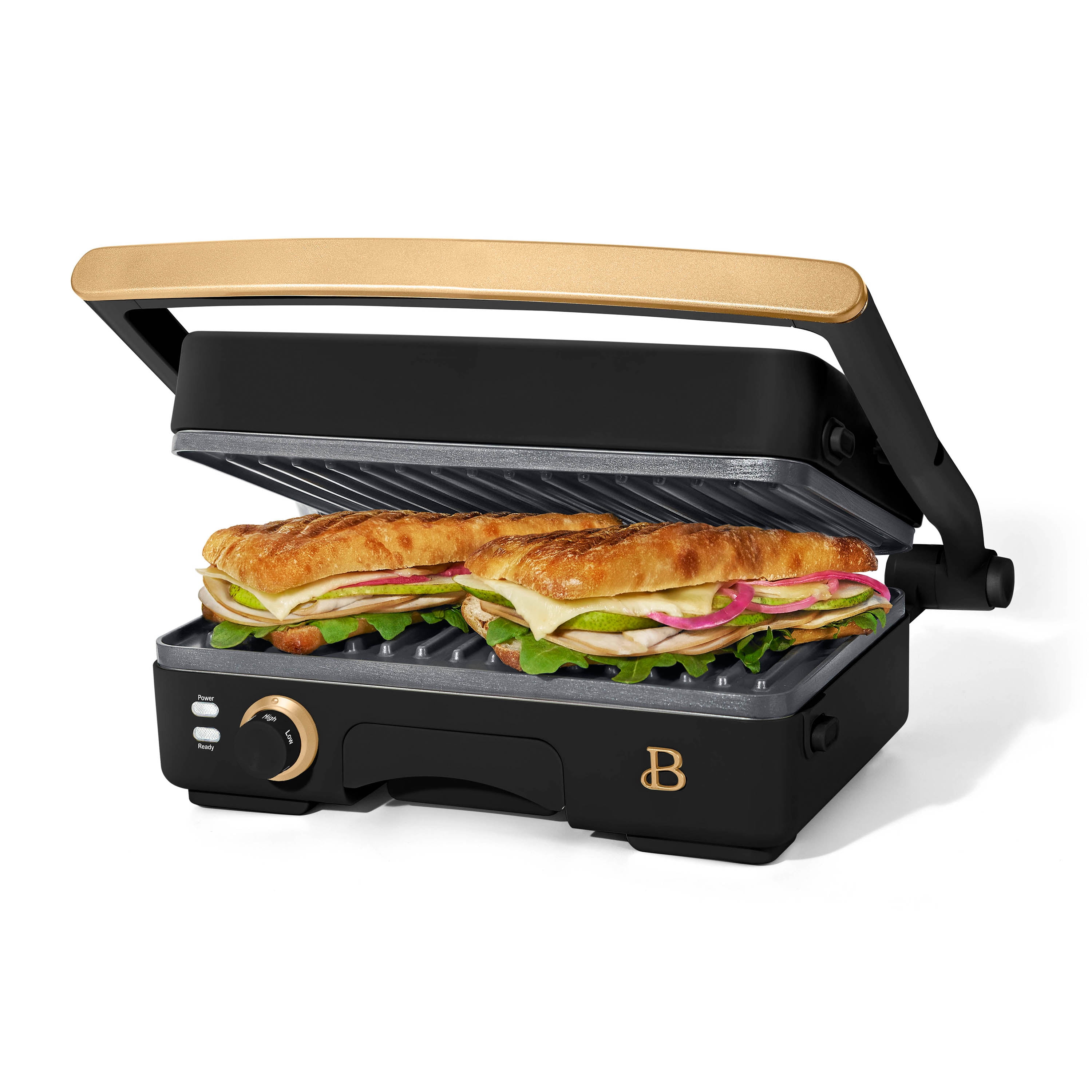 Beautiful 2-in-1 Panini Press & Grill with Detachable Plates, Black Sesame by Drew Barrymore