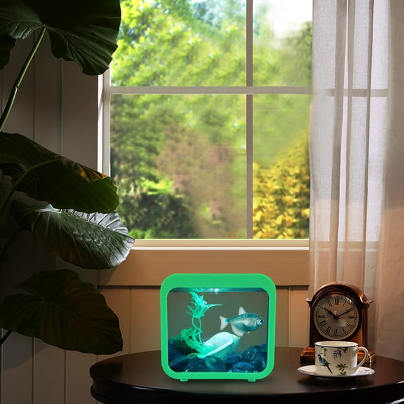 LOLIPPYY Clear Small Fish Tank with Light for Home Use and Decorative Desktop Aquarium