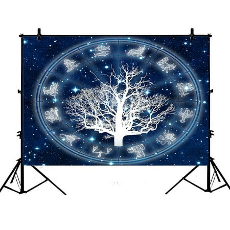 Image of PHFZK 7x5ft Tree of Life Backdrops Astrology Chart with All Zodiac Signs Photography Backdrops Polyester Photo Background Studio Props