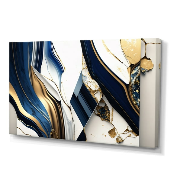 Designart Abstract Geode Geometric Blue V Canvas Wall Art