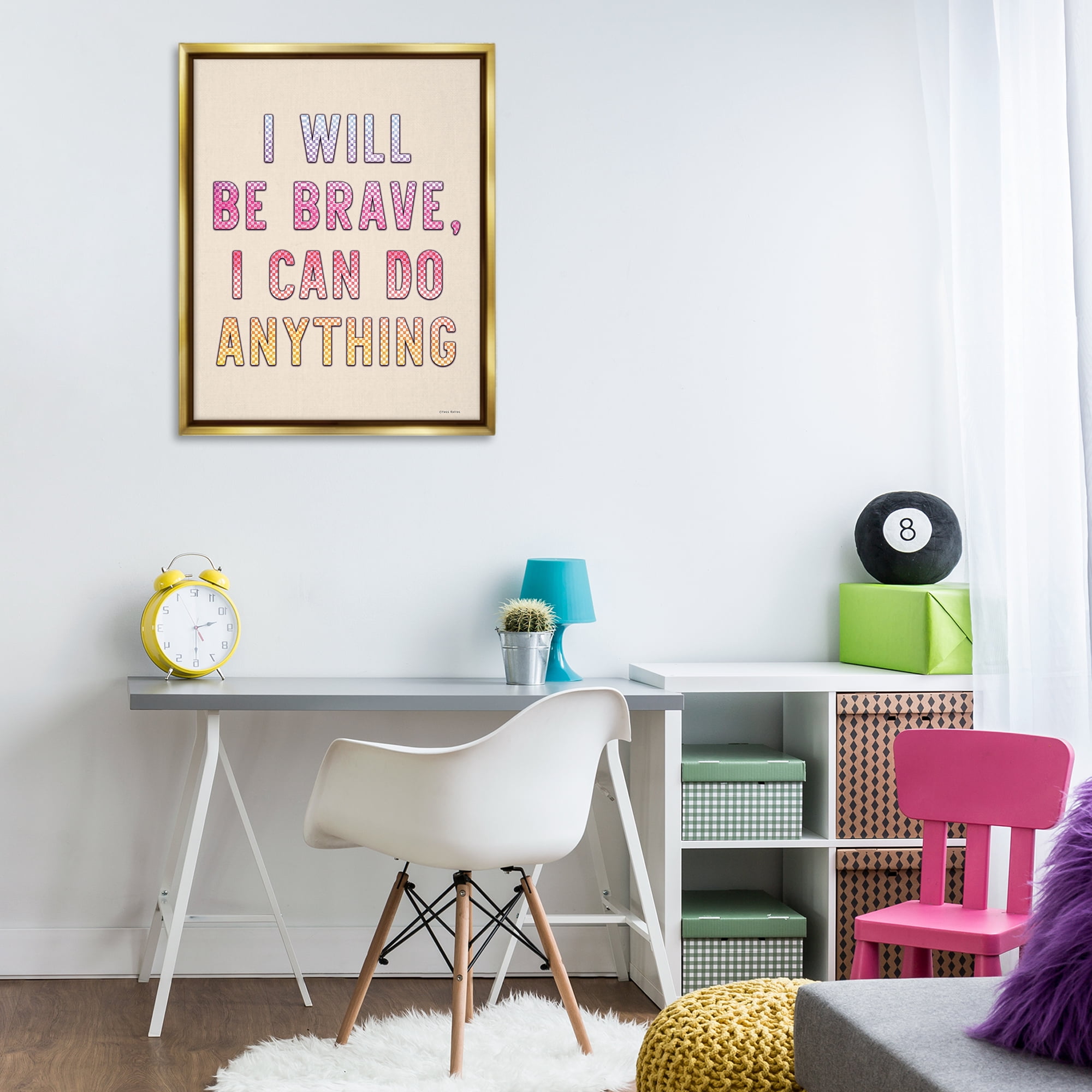 Stupell Industries Brave & Can Do Anything Typography Painting Gold Floater Framed Art Print Wall Art, 25 x 31