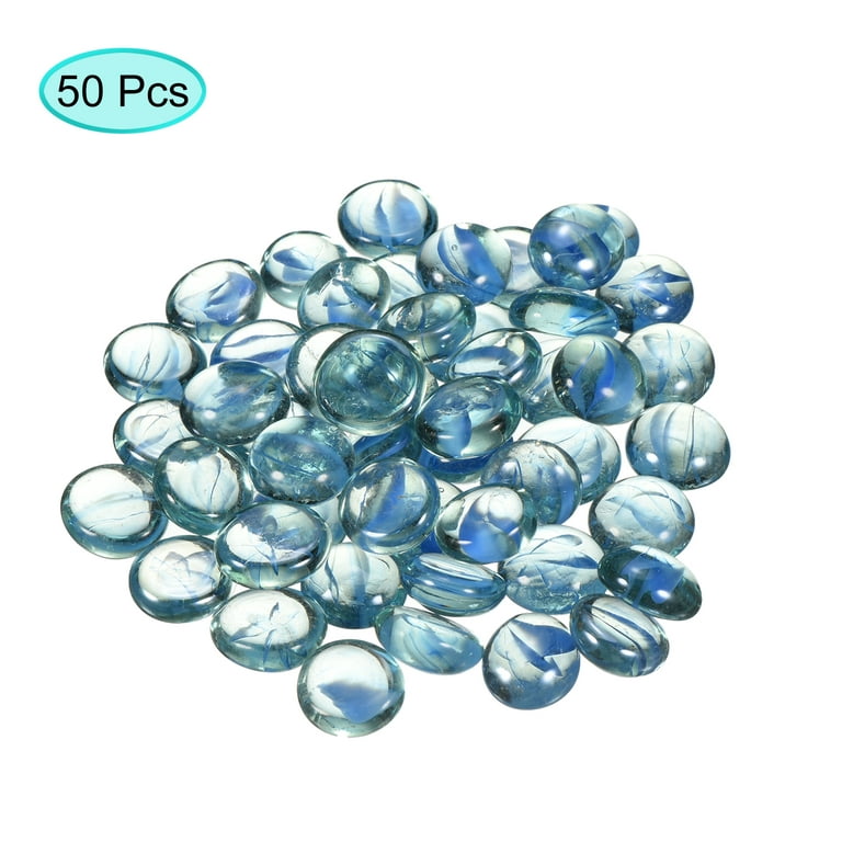 Uxcell Decorative Flat Glass Marbles 17-19mm Rock Vase Filler Petal Blue for Fish Tank Table Scatter Decor, 50 Pcs