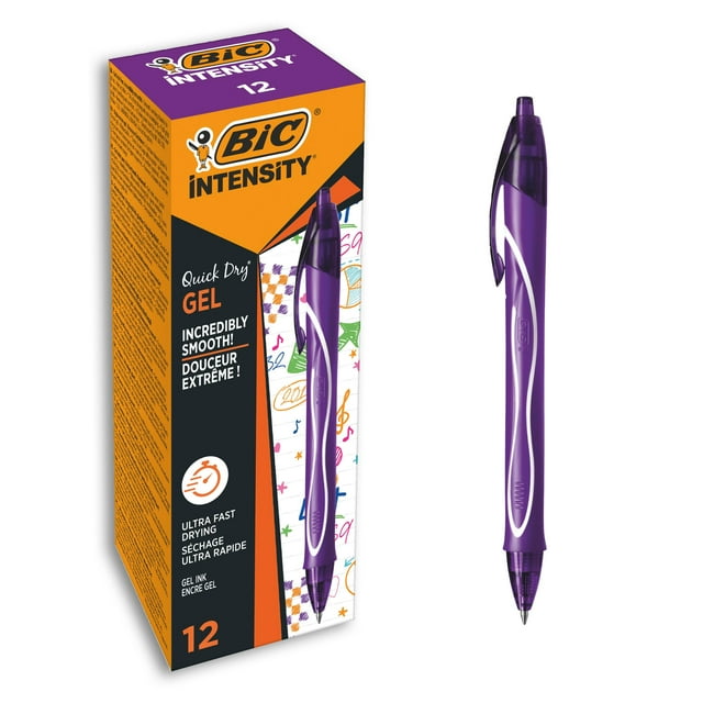 Bolígrafo de gel BIC Gel-ocity, de secado rápido, punta media, color morado, 12 unidades
