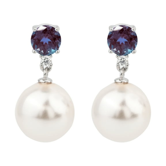 V3 Jewelry® 925 Sterling Silver with Freshwater Pearl, Color Changing Alexandrite and White Sapphire Dangle Earrings for Women