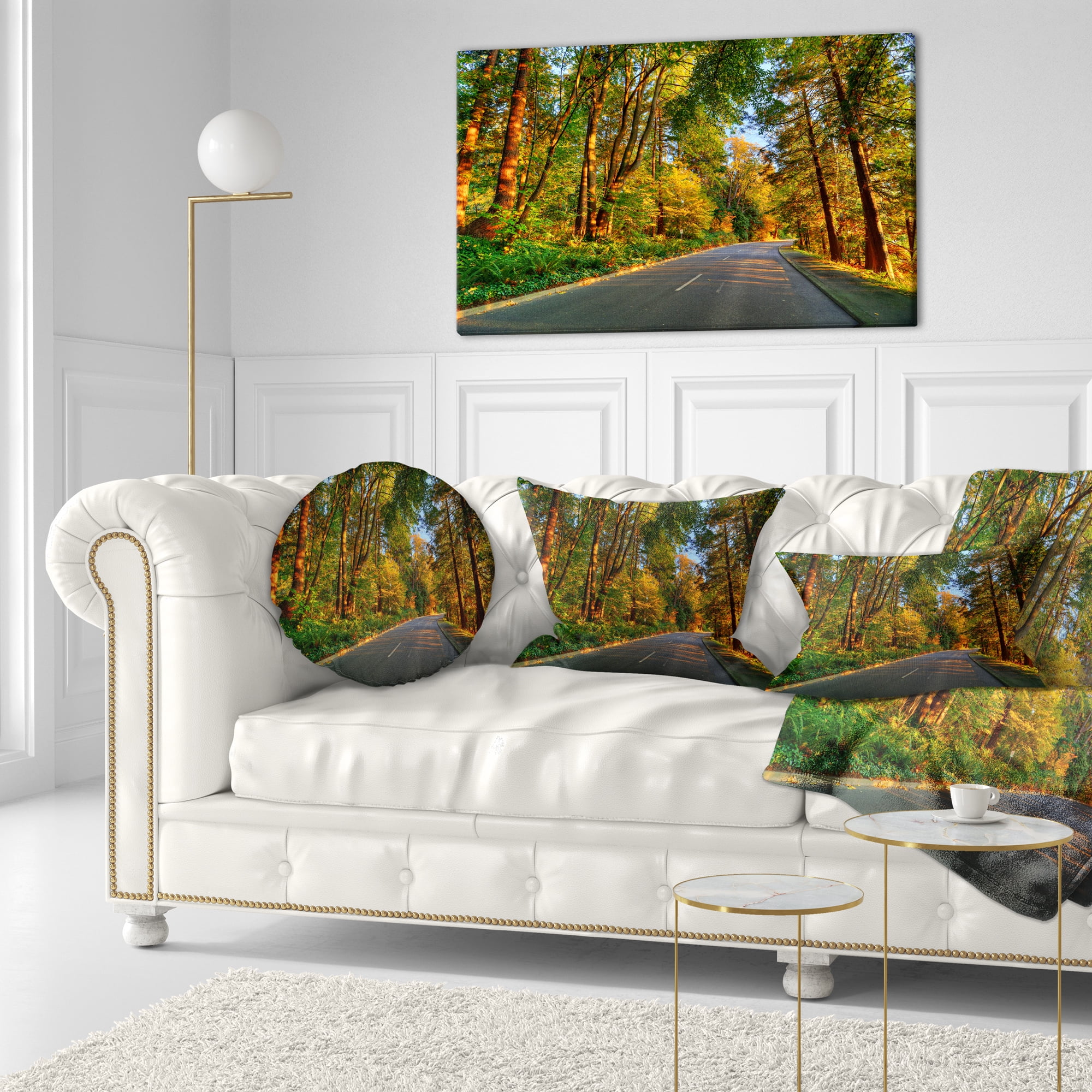 Designart Road Through Yellow Forest - Landscape Printed Throw Pillow - 12x20