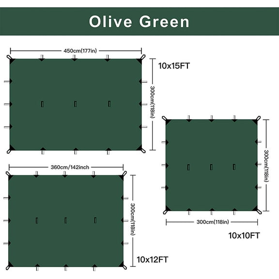 Waterproof Camping Tarp, 10X12FT Hammock Rain Fly Tent Tarp, Multifunctional Tent Footprint, Lightweight and Compact for Backpacking, Hiking (Green-10X12FT)