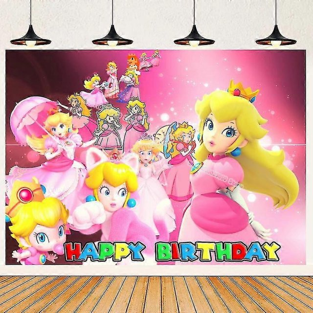 Decoración para fiesta de cumpleaños de la Princesa Peach de Mario, baby shower, vajilla para niños y niñas, fondo con globos, adornos para tartas