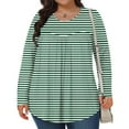 thumbnail image 2 of HomeDM Women's Plus Size Tops Long Sleeve Striped Shirts for Women Fall Round Neck Loose Fit Pullover Tops - Green/3XL, 2 of 6
