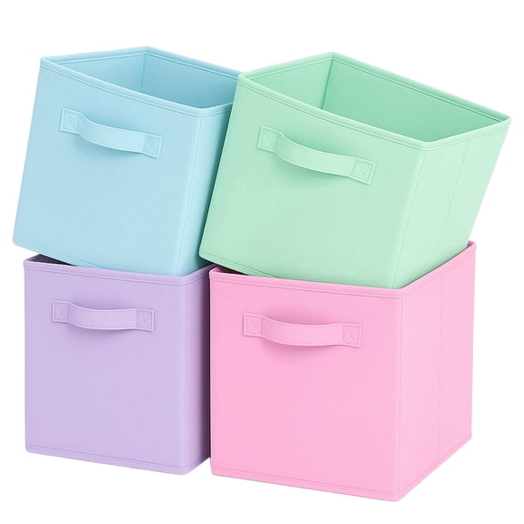 Resulzon 11" Collapsible Fabric Storage Cubes, 4 Foldable Cube Bins Closet Organizers with Handles for Closet Clothes,