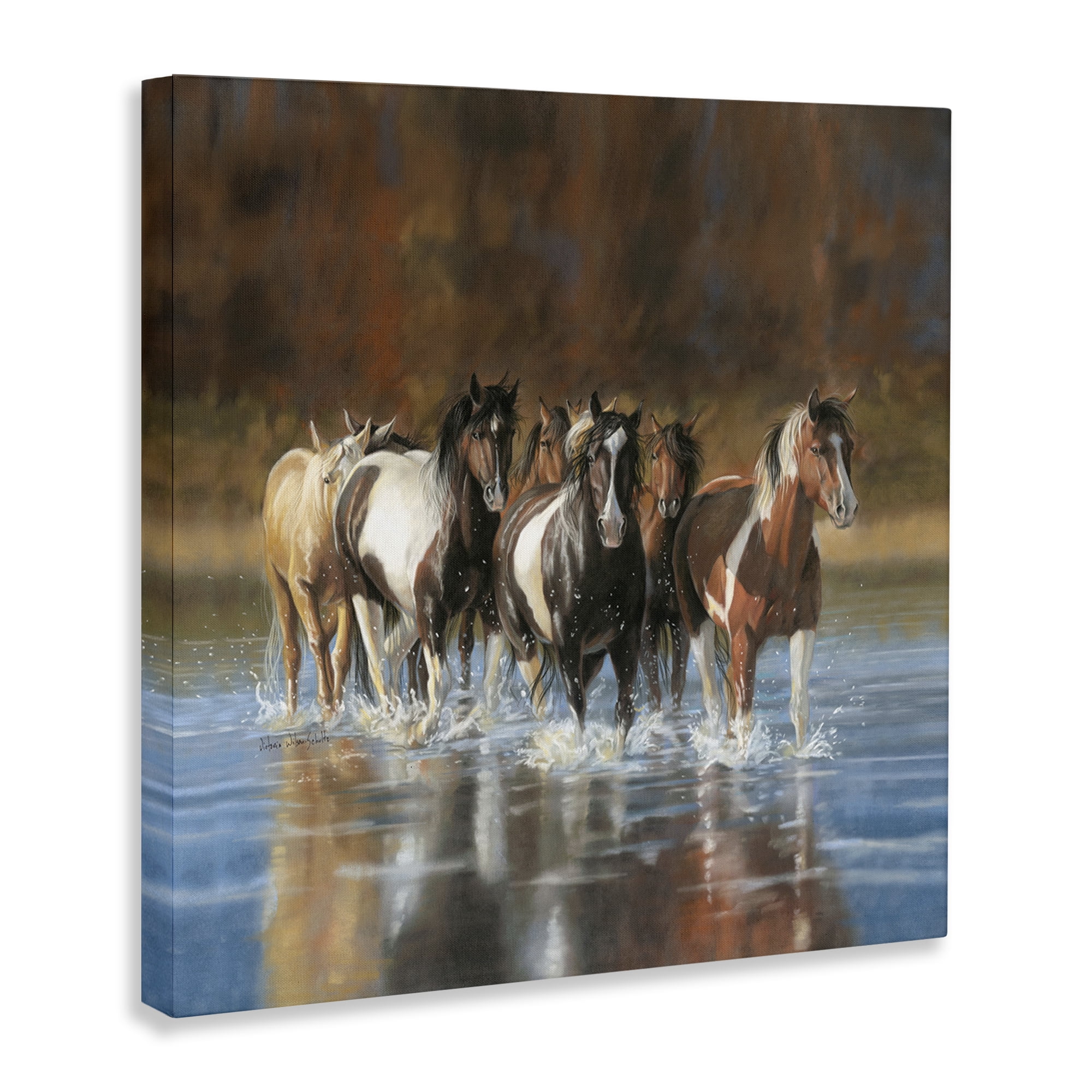 Stupell Industries River & Horses Scenery Animals & Insects Painting Gallery Wrapped Canvas Art Print Wall Art, 30 x 30