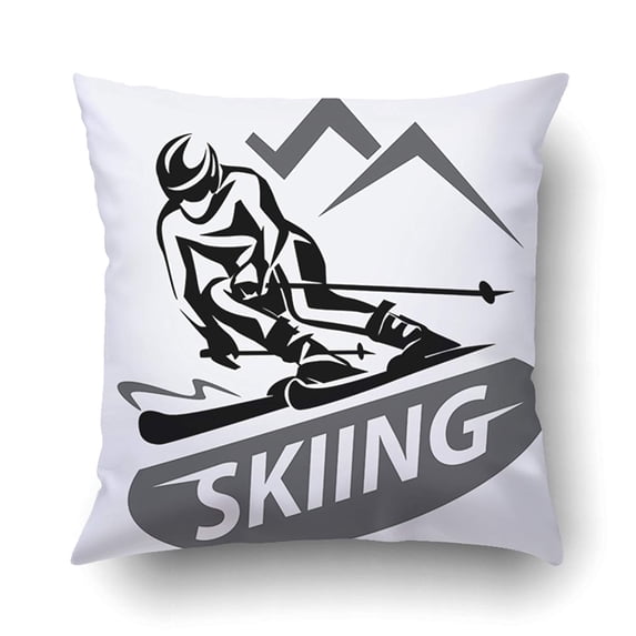 ARTJIA Skiing Stylized Logo Or Emblem Template Pillowcase Pillow Cushion Cover 18x18 inch