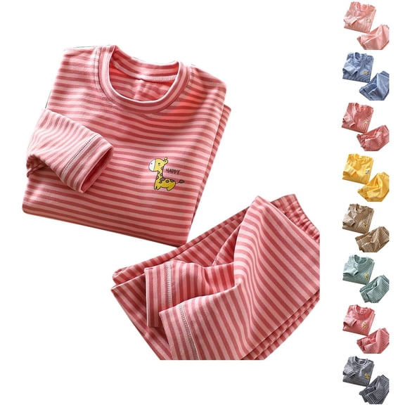 UJNDER Boys Girls Thermal Cartoon Print Round Neck Long Sleeve Top and Pants Loungewear Pajama Set for Toddler Kids Kids Pajamas,G,6-12 Months
