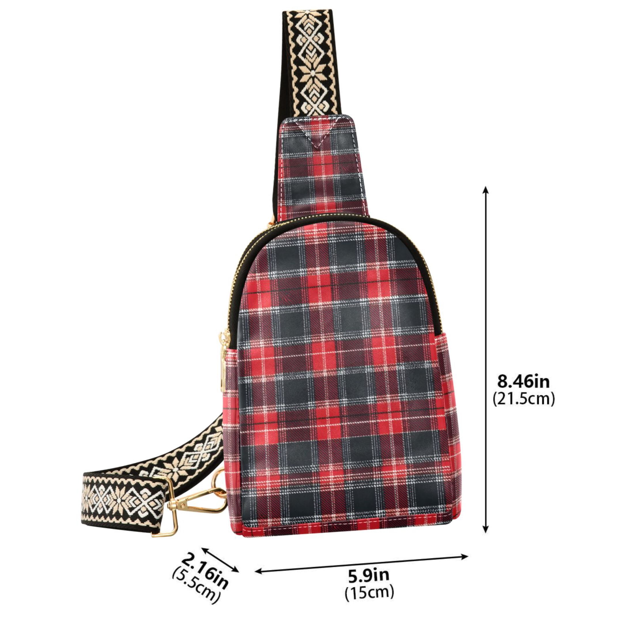 ALAZA Red Checkered Grid Sling Bag for Women Men Waterproof Crossbody Chest Bags