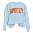 thumbnail image 6 of KHONTS Halloween Spooky Season Sweatshirts for Women Long Sleeve Crew Neck Basic Pullover Tops Loose Fit Cozy Winter Fall Tops Light Blue S, 6 of 6